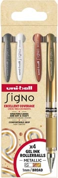 Uni-ball Uni-ball roller Signo Broad Creative, brede punt, etui van 4 stuks: zilver, wit, brons, goud