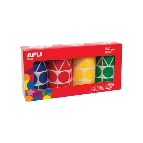 Apli Kids Apli Kids stickers XL, doos met 4 rollen in 4 kleuren en 4 vormen (blauw, rood, geel en groen)