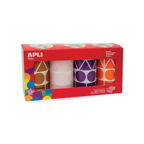 Apli Kids Apli Kids stickers XL, doos met 4 rollen in 4 kleuren en 4 vormen (bruin, roze, paars en oranje)