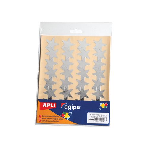 Apli Agipa metallic stickers, blister met 128 stuks, goud en zilver, ster 35 mm