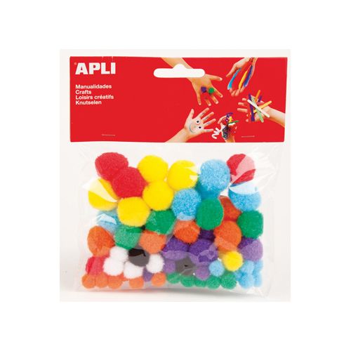 Apli Apli pompons, zakje met 78 stuks in geassorteerde kleuren