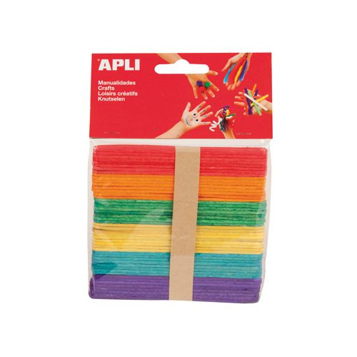 Apli Apli gekleurde houten sticks, blister met 50 stuks