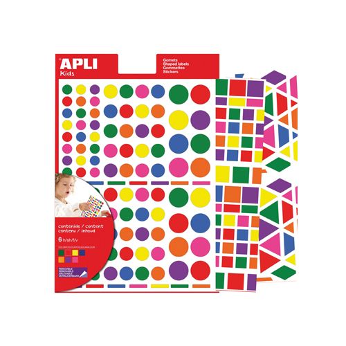 Apli Kids Apli Kids verwijderbare stickers, geassorteerde vormen, kleuren en groottes, blister met 664 stuks