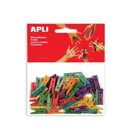 Apli Apli houten gekleurde mini wasknijpers, blister met 45 stuks in geassorteerde kleuren
