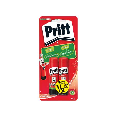 Pritt Pritt plakstift, 22 g, blister van 2 stuks, 2de aan halve prijs