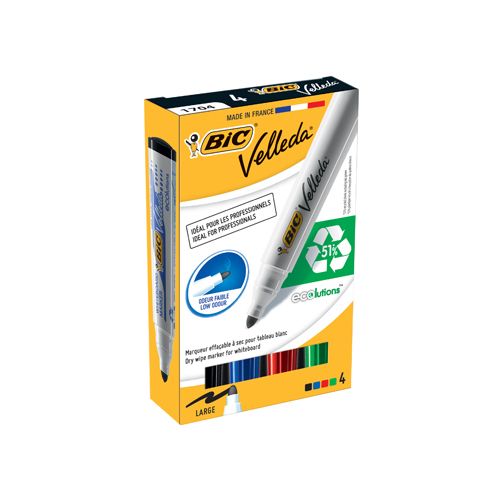 Velleda Bic whiteboardmarker 1701 doos van 4 stuks in geassorteerde kleuren