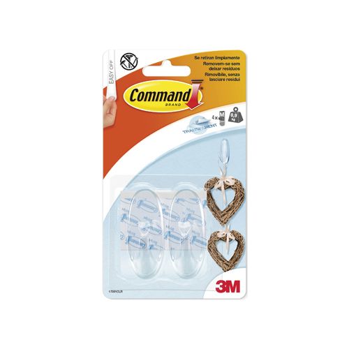 Command Command decohaak, medium, draagvermogen 900 gram, transparant, blister van 2 stuks