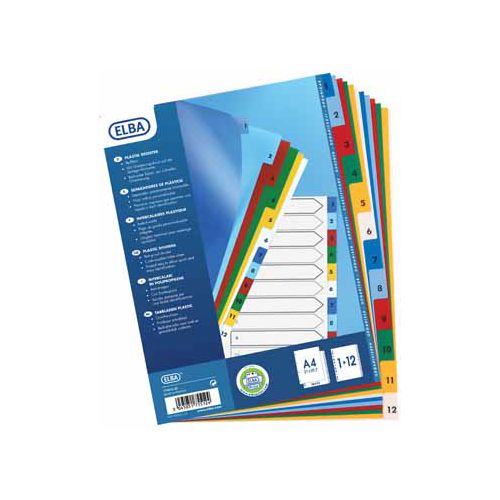 Elba OXFORD tabbladen, formaat A4 maxi (voor showtassen), uit gekleurde PP, 11-gaatsperforatie, set 1-12