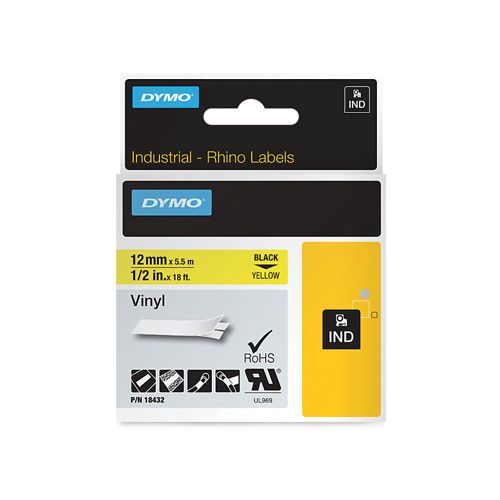 Dymo Dymo RHINO vinyltape 12 mm, zwart op geel