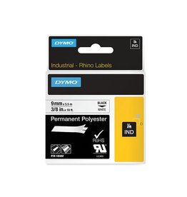 Dymo Dymo RHINO permanente polyester tape 9 mm, zwart op wit