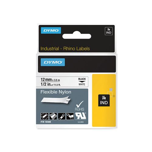 Dymo Dymo RHINO flexibele nylontape 12 mm, zwart op wit