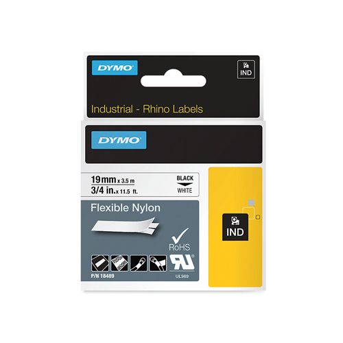 Dymo Dymo RHINO flexibele nylontape 19 mm, zwart op wit