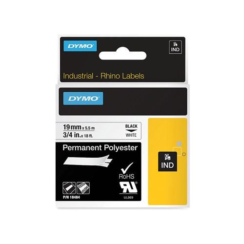 Dymo Dymo RHINO permanente polyester tape 19 mm, zwart op wit