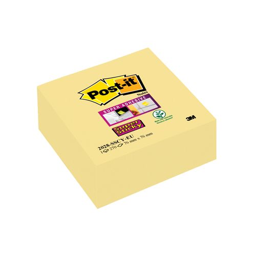 Post-It Super Sticky Post-it Super Sticky notes kubus, 270 vel, ft 76 x 76 mm, geel