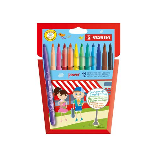 Stabilo STABILO power viltstift, etui van 12 stuks in geassorteerde kleuren