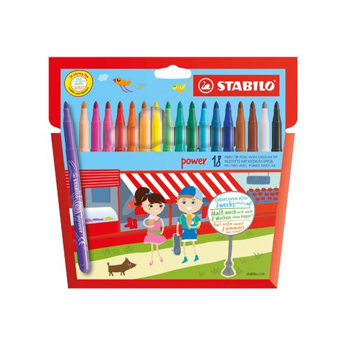 Stabilo STABILO power viltstift, etui van 18 stuks in geassorteerde kleuren