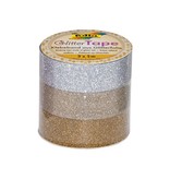 Folia Folia glittertape zilver en goud rolletje met 3 stuks