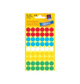 Avery Zweckform Avery Ronde etiketten diameter 12 mm, geassorteerde kleuren, 270 stuks
