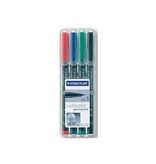 Staedtler Staedtler Lumocoler 313, OHP-marker, permanent, 0,4 mm, etui van 4 stuks in geassorteerde kleuren