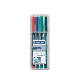 Staedtler Staedtler Lumocoler 313, OHP-marker, permanent, 0,4 mm, etui van 4 stuks in geassorteerde kleuren