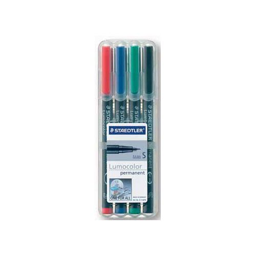 Staedtler Staedtler Lumocoler 313, OHP-marker, permanent, 0,4 mm, etui van 4 stuks in geassorteerde kleuren