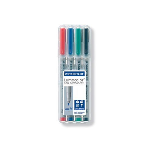 Staedtler Staedtler Lumocolor 315, OHP-marker, non permanent, 1,0 mm, box van 4 stuks in geassorteerde kleuren