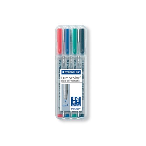 Staedtler Staedtler Lumocolor 316, OHP-marker, non permanent, 0,6 mm, box van 4 stuks in geassorteerde kleuren