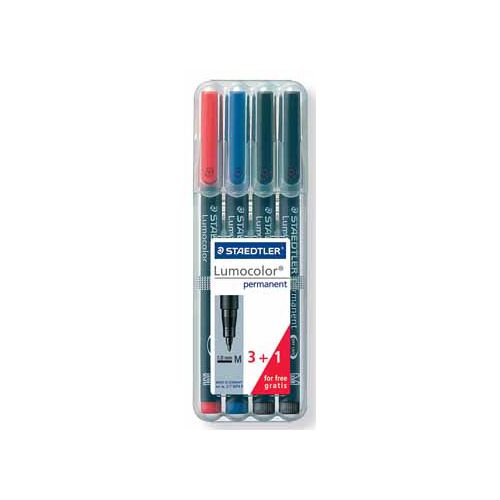 Staedtler Staedtler Lumocolor 317, OHP-marker, permanent, 1,0 mm, box van 4 stuks in geassorteerde kleuren