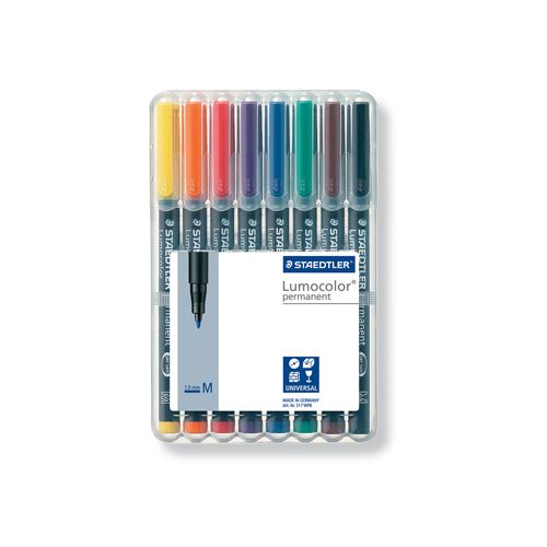 Staedtler Staedtler Lumocoler 317, OHP-marker, permanent, 1,0 mm, etui van 8 stuks in geassorteerde kleuren