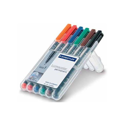 Staedtler Staedtler Lumocoler 318, OHP-marker, permanent, 0,6 mm, etui van 6 stuks in geassorteerde klassieke kleur