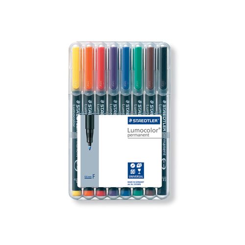 Staedtler Staedtler Lumocoler 318, OHP-marker, permanent, 0,6 mm, etui van 8 stuks in geassorteerde kleuren