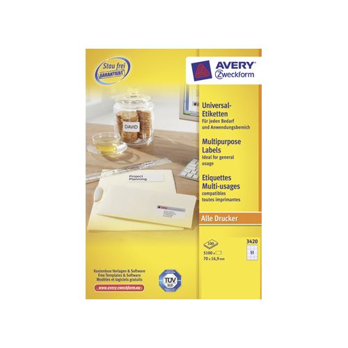 Avery Avery Zweckform 3420, wit, 100 vellen, 51 pervel, 70x16,9mm