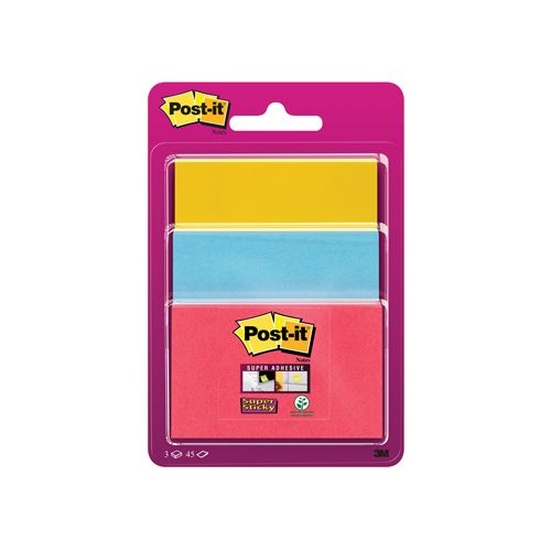 Post-it Post-it Super Sticky notes, 45 vel, 3 formaten, geassorteerde kleuren , op blister