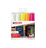 Edding Edding krijtmarker e-4090 schuine punt etui van 5 stuks: 2 x wit, 1 x geel, 1 x oranje en 1 x roze