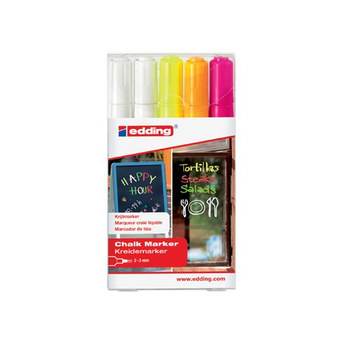 Edding Edding krijtmarker e-4095, geassorteerde kleuren, etui van 5 stuks