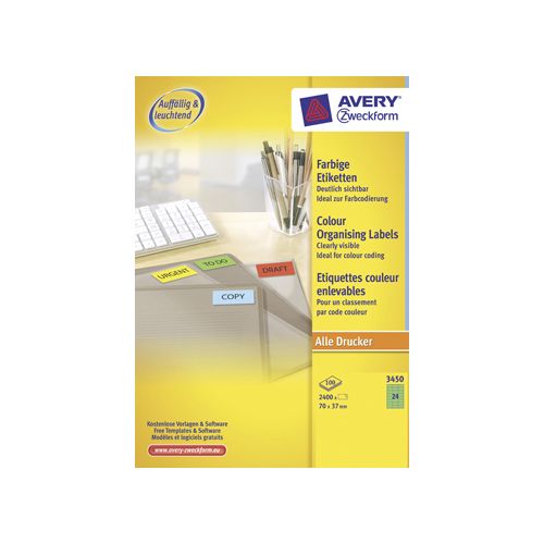 Avery Zweckform Avery gekleurde universele etiketten ft 70 x 37 mm (b x h), 2400 stuks, groen