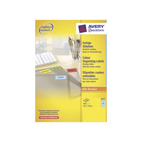 Avery Zweckform Avery gekleurde universele etiketten ft 105 x 148 mm (b x h), 400 stuks, blauw