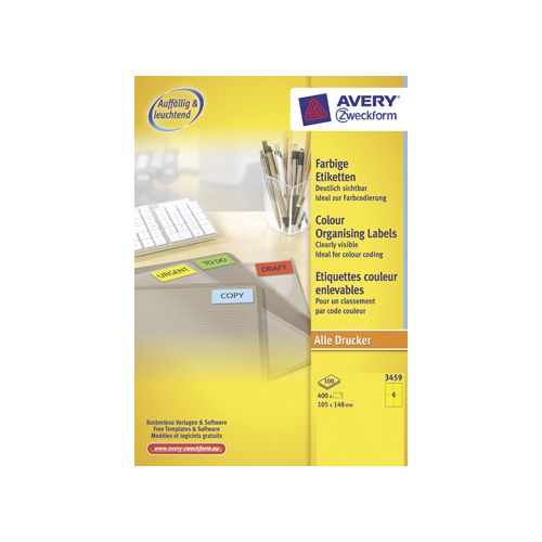 Avery Zweckform Avery gekleurde universele etiketten ft 105 x 148 mm (b x h), 400 stuks, geel