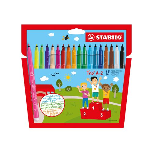 Stabilo STABILO Trio A-Z viltstift, etui van 18 stuks in geassorteerde kleuren