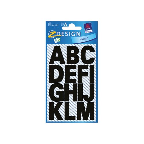 Avery Zweckform Avery etiketten letters A-Z groot, 2 blad, zwart, waterbestendige folie
