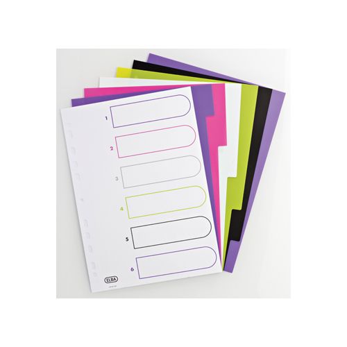 Elba OXFORD MyColour tabbladen, formaat A4, uit gekleurde PP, 11-gaatsperforatie, 6 tabs