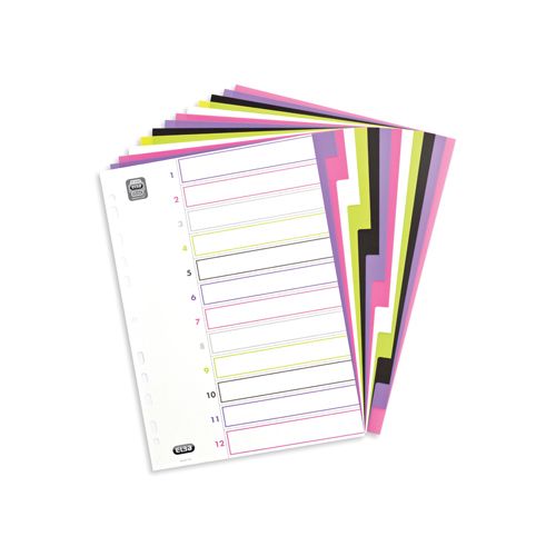 Elba OXFORD MyColour tabbladen, formaat A4, uit gekleurde PP, 11-gaatsperforatie, 12 tabs