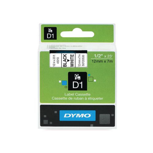 Dymo Dymo D1 tape 12 mm, zwart op wit