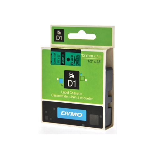 Dymo Dymo D1 tape 12 mm, zwart op groen