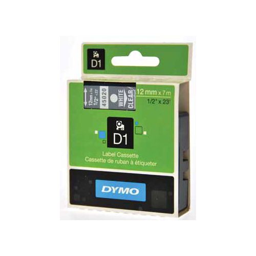 Dymo Dymo D1 tape 12 mm, wit op transparant