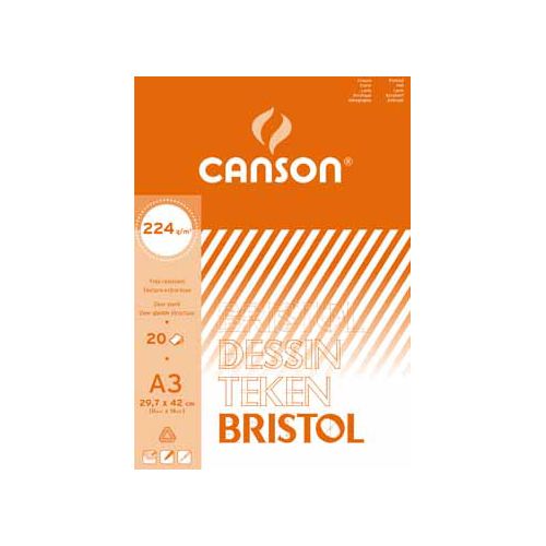 Canson Canson tekenpapier Bristol, 224 g, ft 29,7 x 42 cm, A3, blok van 20 vel