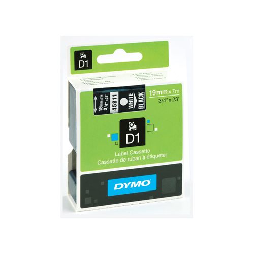 Dymo Dymo D1 tape 19 mm, wit op zwart