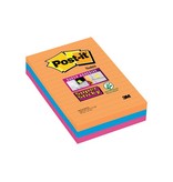 Post-It Super Sticky Post-it Super Sticky Notes XXL Boost, 90 vel, ft 101 X 152 mm, gelijnd, geassorteerde kleuren, pak van 3