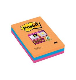 Post-It Super Sticky Post-it Super Sticky Notes XXL Boost, 90 vel, ft 101 X 152 mm, gelijnd, geassorteerde kleuren, pak van 3