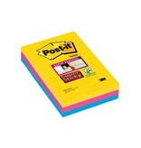 Post-It Super Sticky Post-it Super Sticky notes XXL Carnival, 90 vel, ft 101 X 152 mm, gelijnd, geassorteerde kleuren, pak van